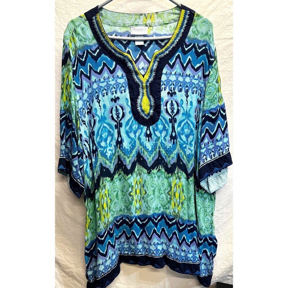 Liz & Me Womens 2X Multicolor Boho Tunic Top 100% Rayon - Picture 1 of 6